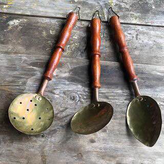 Rare Rustic Hammered Brass/Copper Utensils Set