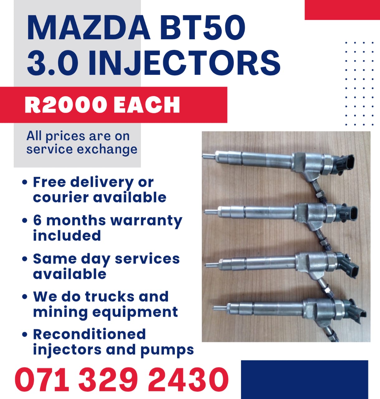 MAZDA BT50 3.0 INJECTORS FOR SALE WITH WARRANTY INCLUDED - Private Seller MAZDA BT50 3.0 INJECTORS FOR SALE WITH WARRANTY INCLUDED - Private Seller