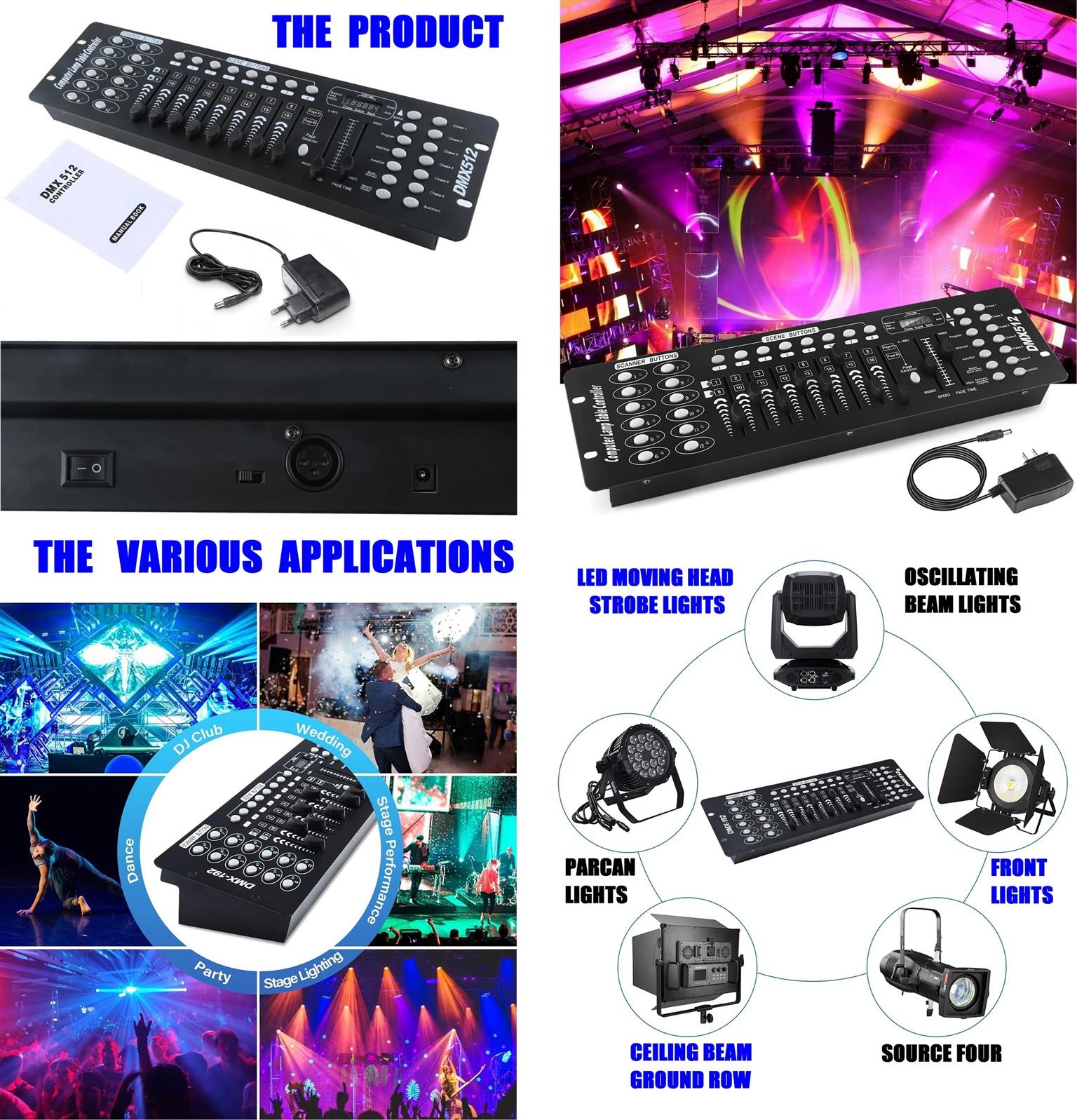 DMX512 Controller Console 192 Ch Light Effects for DJs, Disco, Stage, Party