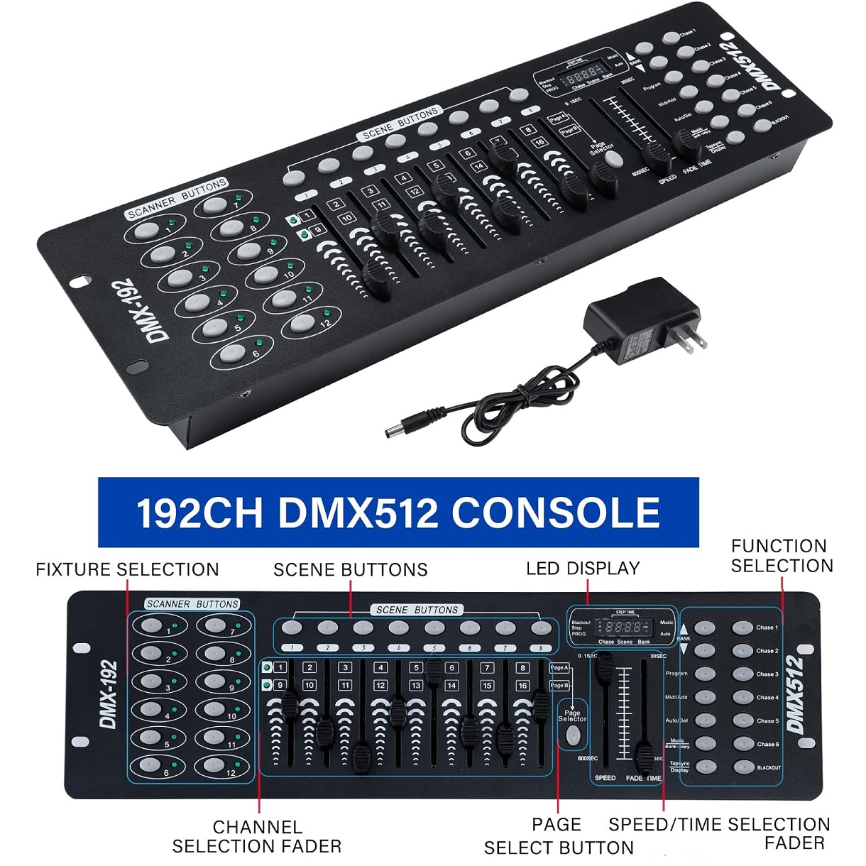 DMX512 Controller Console 192 Ch Light Effects for DJs, Disco, Stage, Party