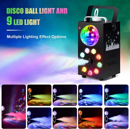 Professional Smoke Fog Machine with MultiColour RGB LEDs, Rotating Light Ball.