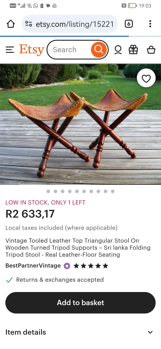 Vintage tripod hand crafted leather stools - tripod