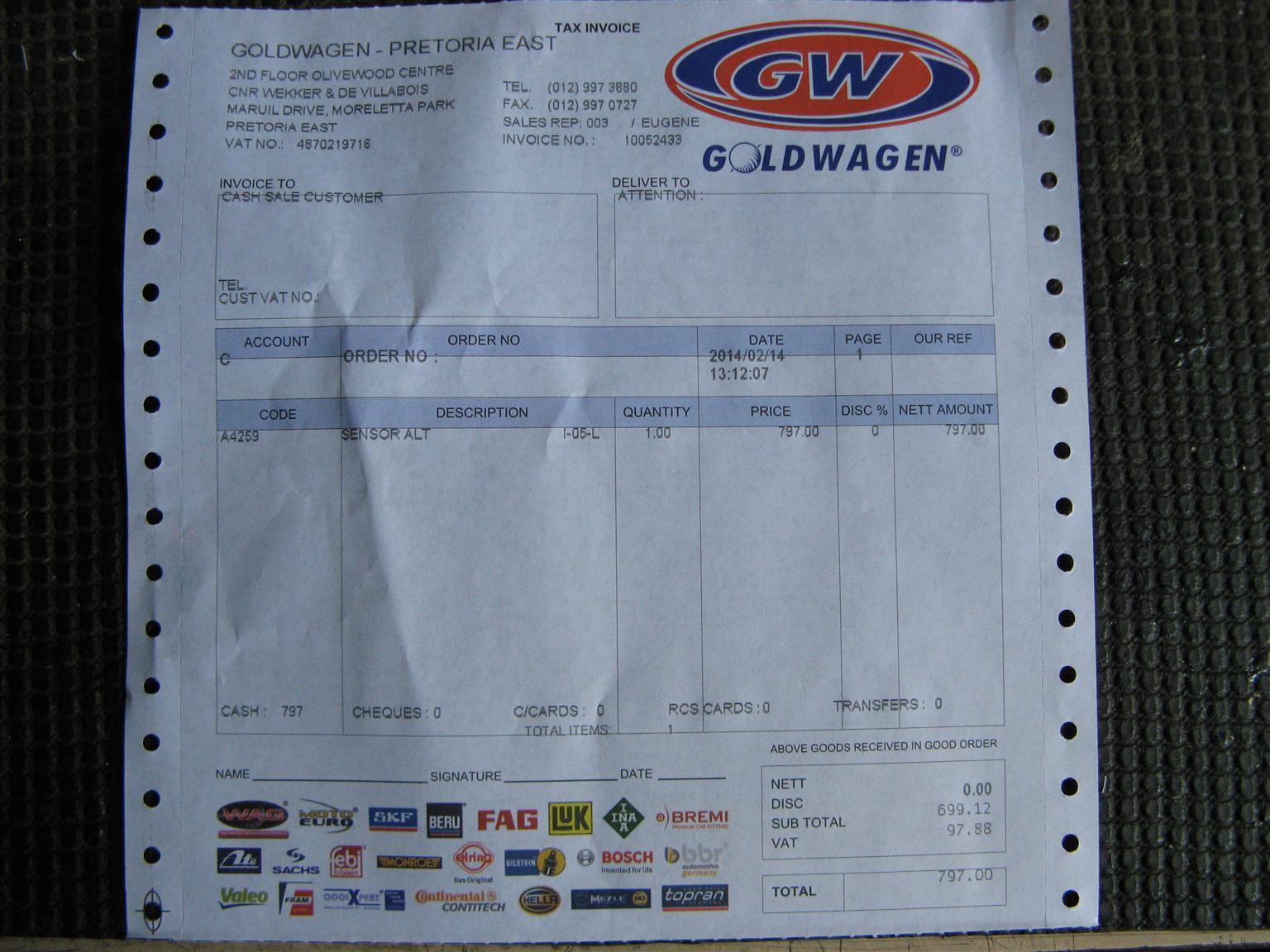 MAP sensor new for Polo / Golf