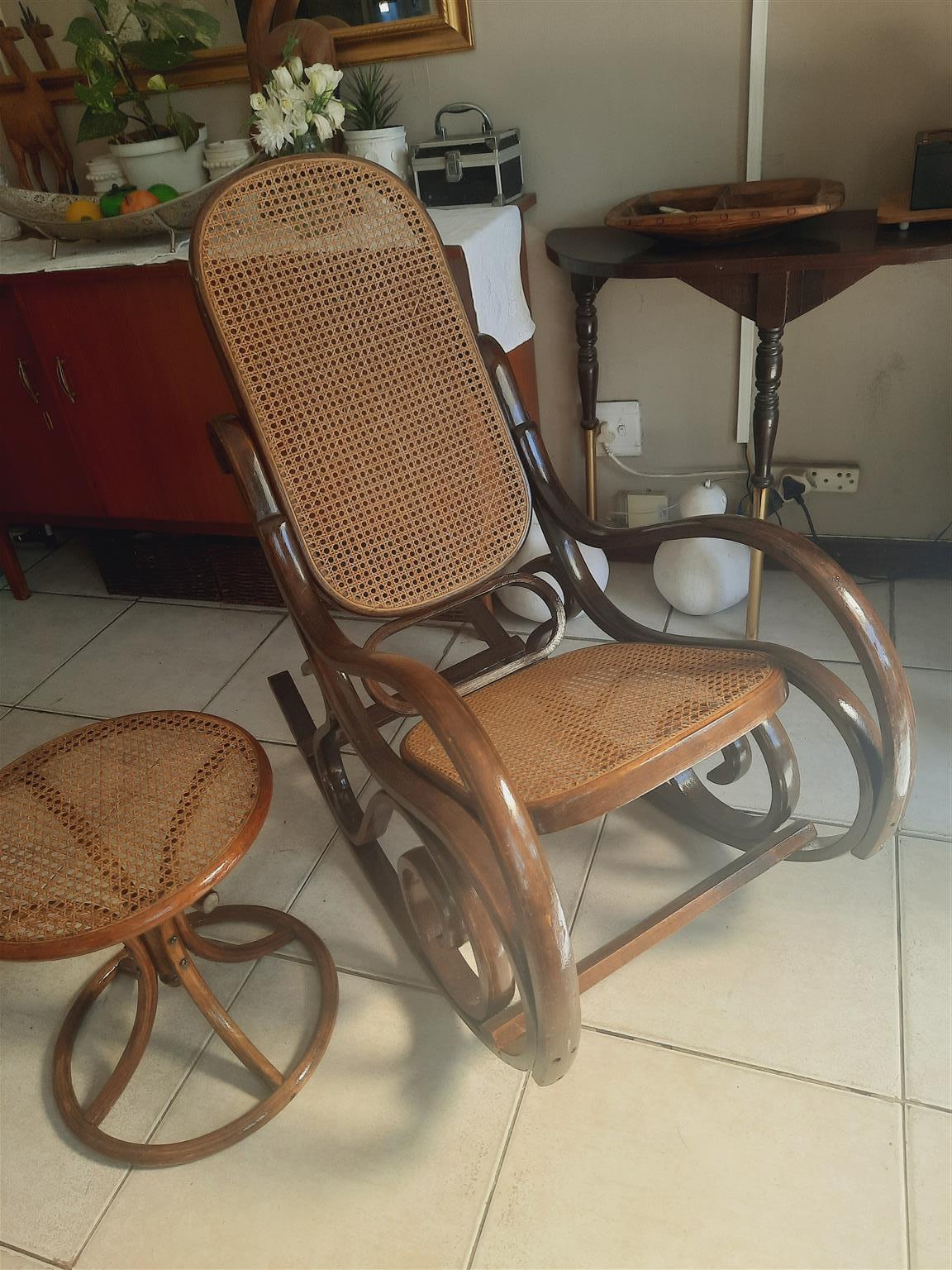 Grandma's rocking chair. Antique restored with side table.