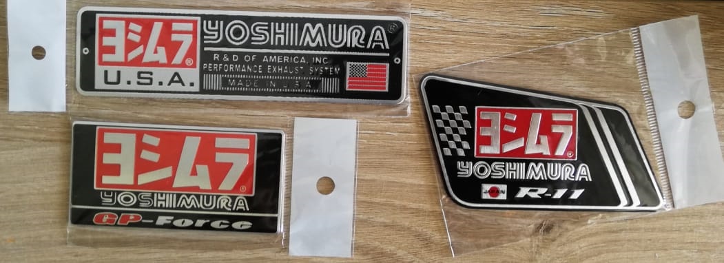Exhaust silencer cannister muffler aluminium plate decals / metal stickers / badges