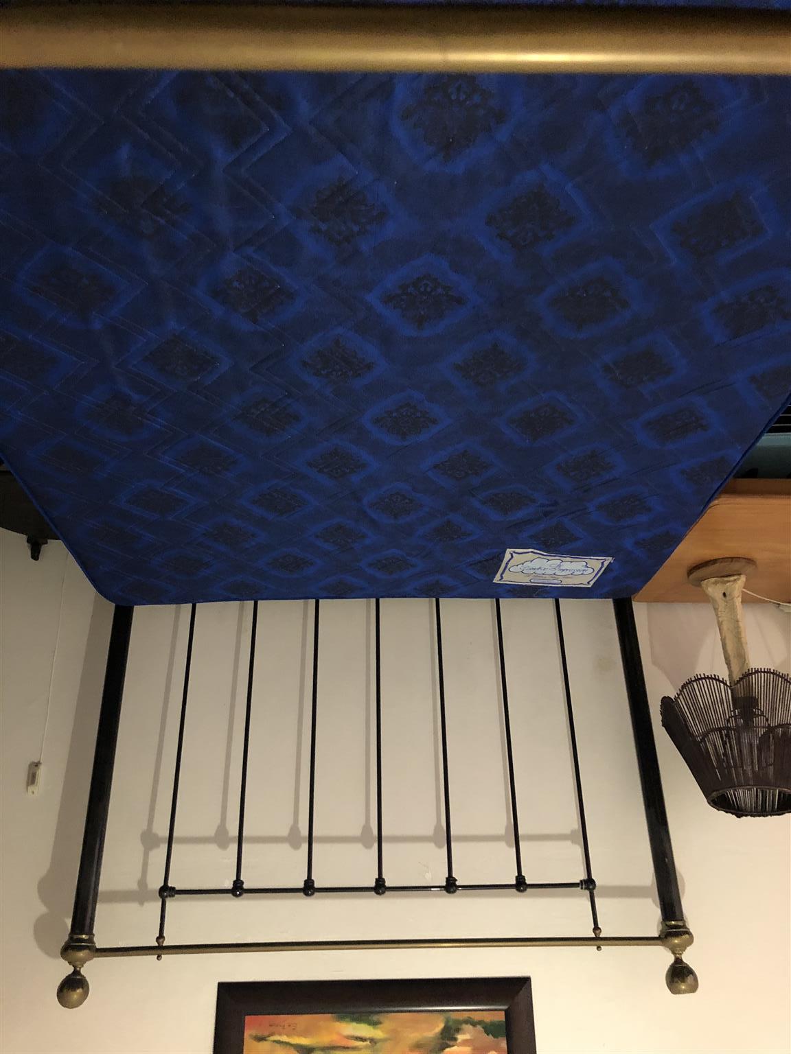 Victorian iron and brass double bed and mattress for sale