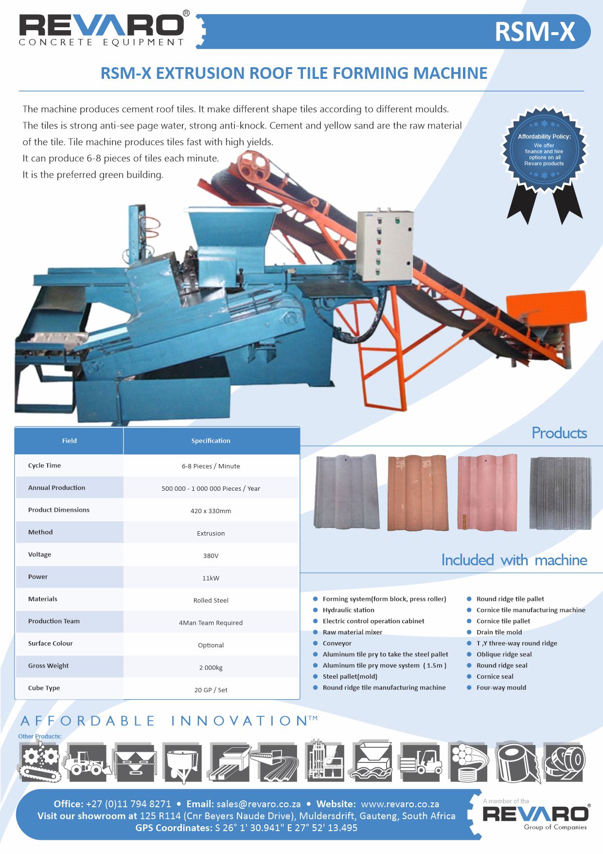 Roof tile machine extrusion type make from 500 to 4000 tiles per day