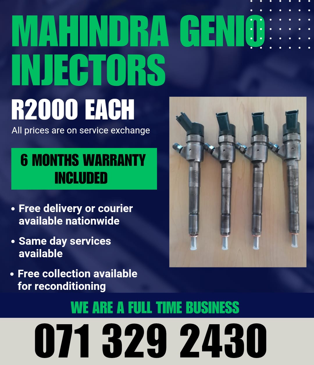 MAHINDRA GENIO DIESEL INJECTORS FOR SALE WITH WARRANTY - Private Seller MAHINDRA GENIO DIESEL INJECTORS FOR SALE WITH WARRANTY - Private Seller