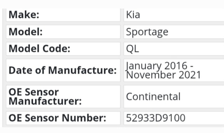 2016 - 21 Kia Sportage TPMS tyre pressure monitor sensors and valves - Private Seller