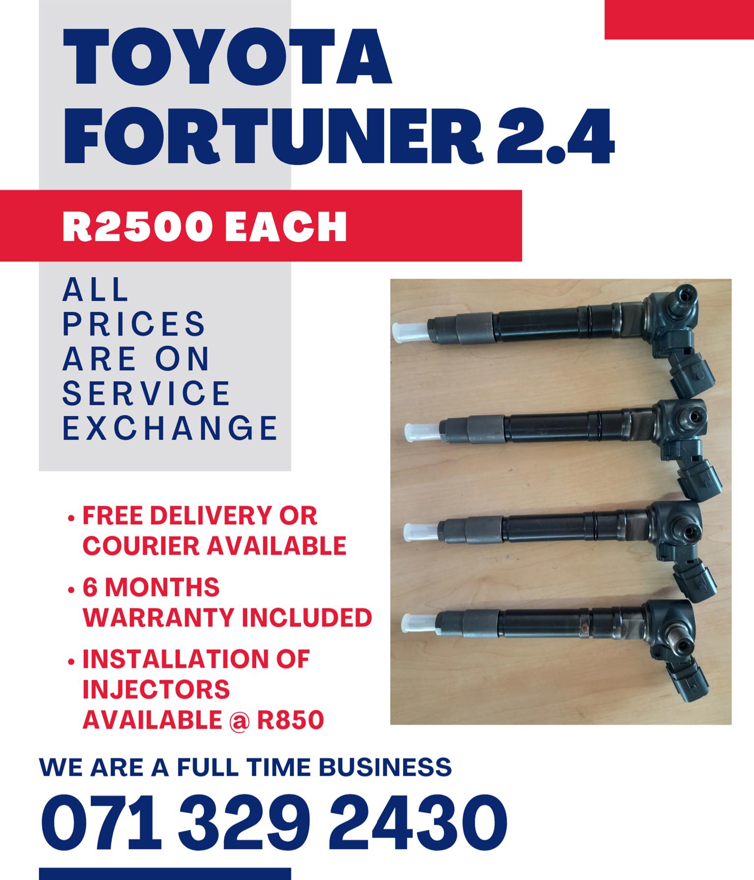 TOYOTA FORTUNER 2.4 INJECTORS FOR SALE WITH WARRANTY INCLUDED - Private Seller TOYOTA FORTUNER 2.4 INJECTORS FOR SALE WITH WARRANTY INCLUDED - Private Seller