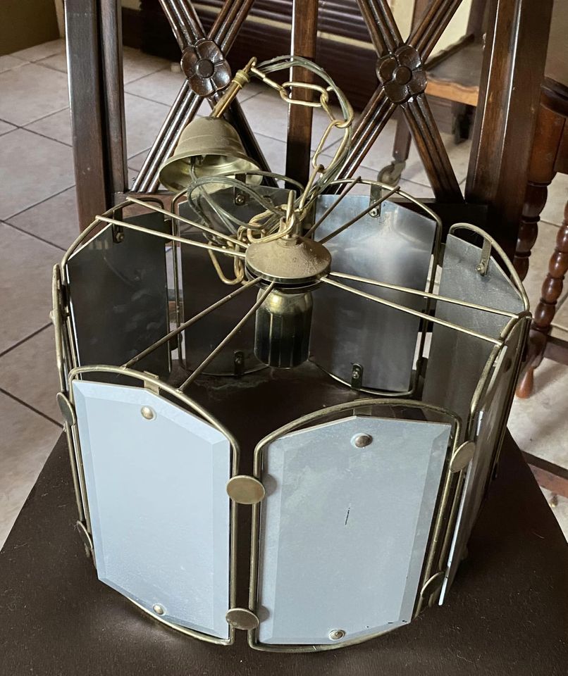 Vintage brass and glass chandelier Vintage brass and glass chandelier
