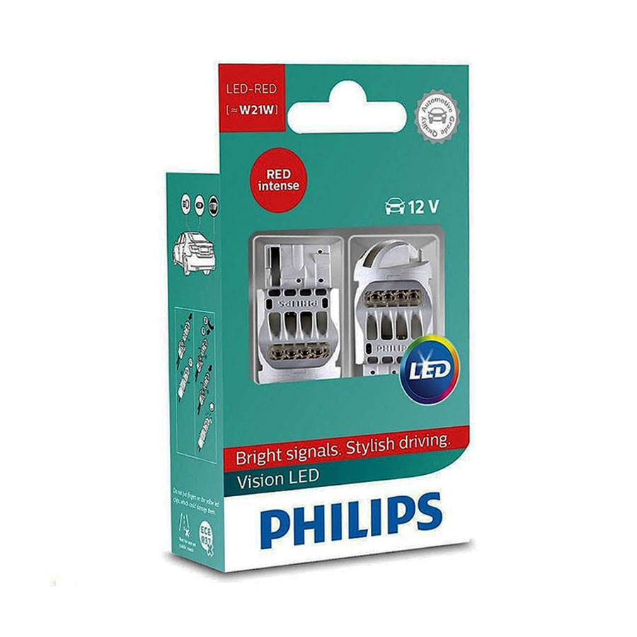 Philips Vision Red W21/4w LED Red Bulbs (pair)