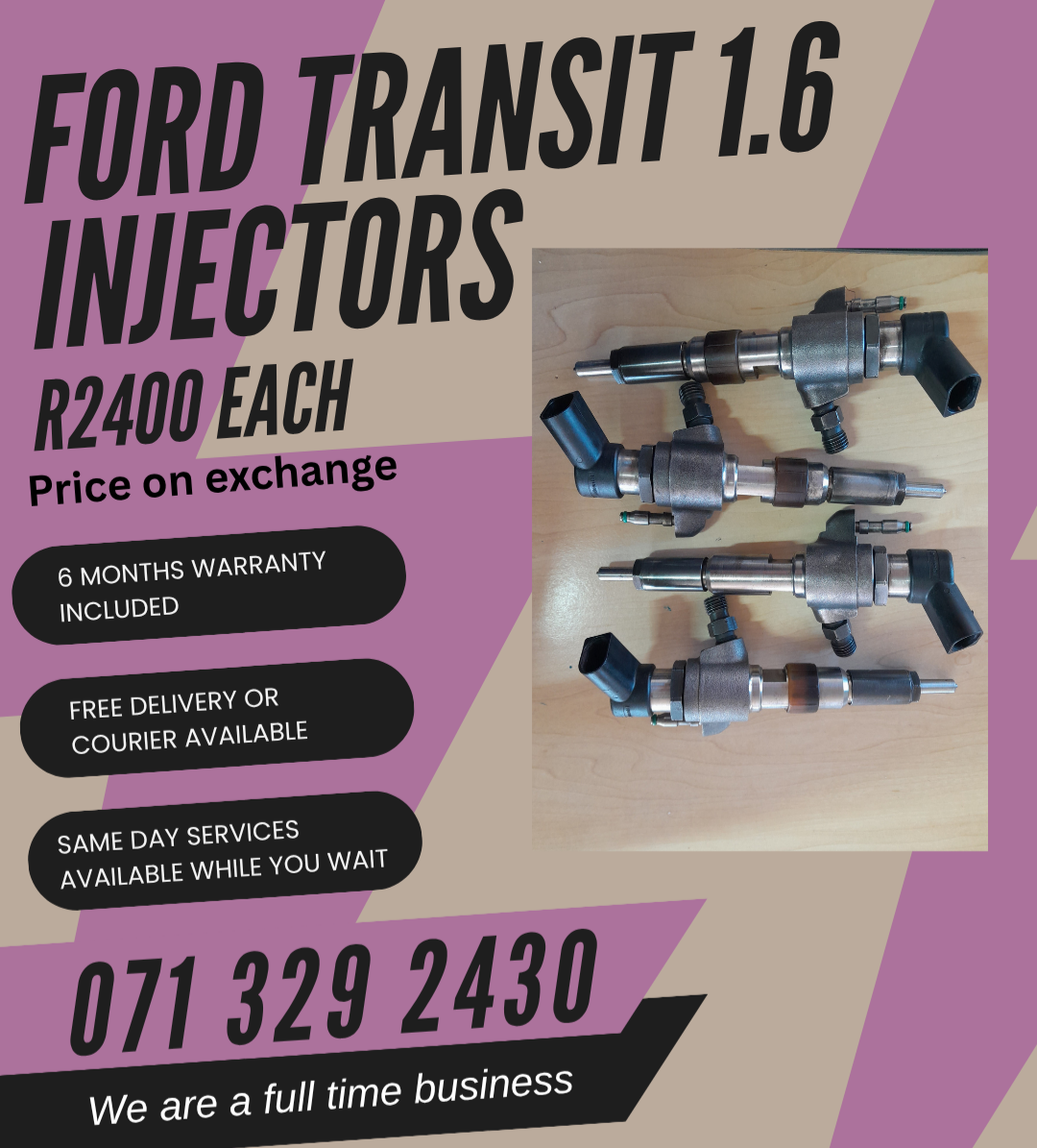 FORD TRANSIT 1.6 INJECTORS FOR SALE WITH WARRANTY - Private Seller FORD TRANSIT 1.6 INJECTORS FOR SALE WITH WARRANTY - Private Seller
