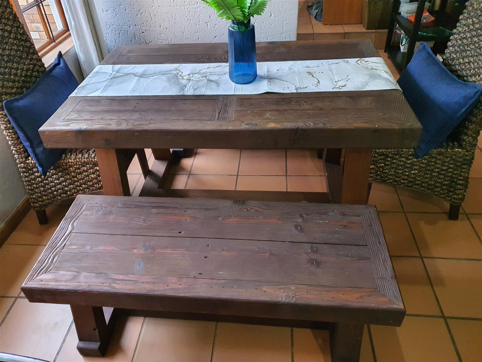 oak table and bench seats