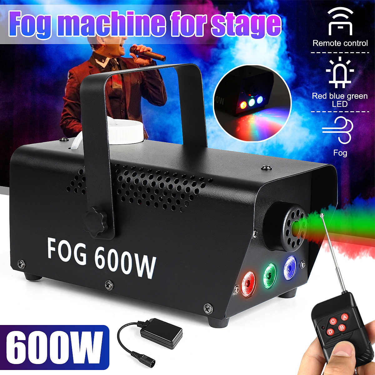 Professional RGB LED Smoke Fog Machine 600W Heavy Duty Compact High Capacity NEW Professional RGB LED Smoke Fog Machine 600W Heavy Duty Compact High Capacity NEW
