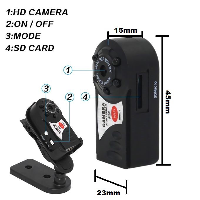 WiFi Mini Hidden Spy Camera, Portable NVR WiFi Q7 P2P Miniature Spy DVR Camera.