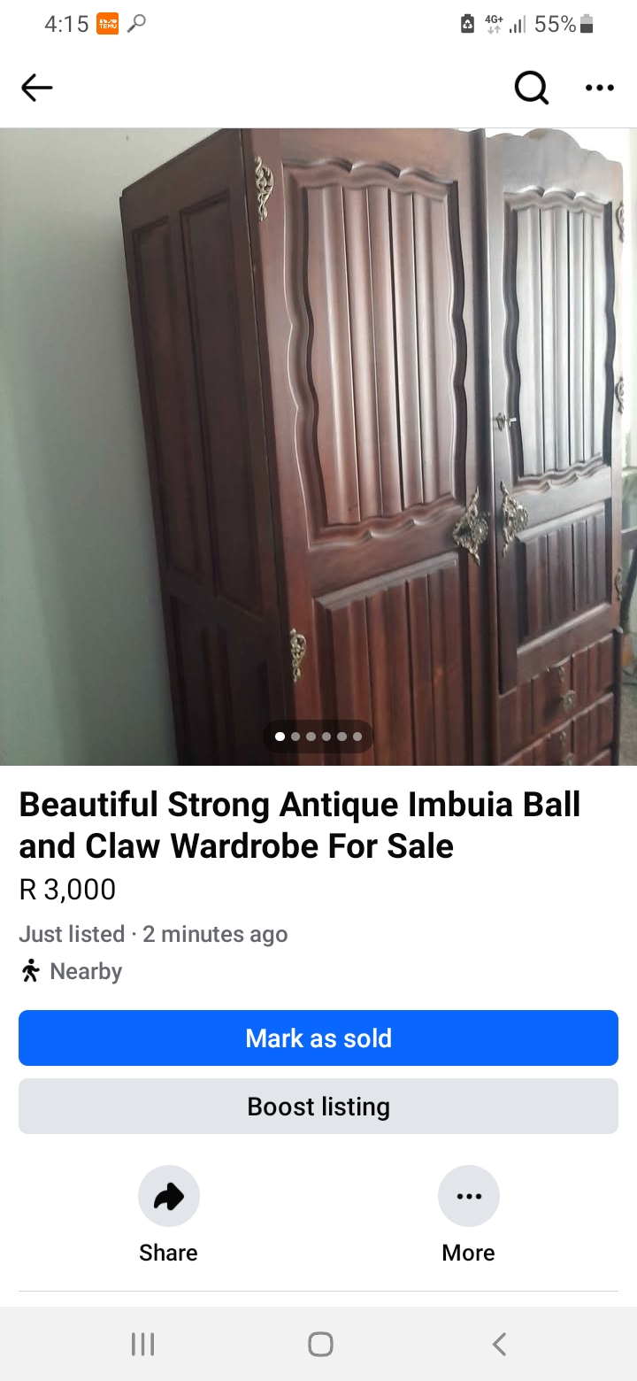 Strong beautiful Antique Real Imbuia Ball and Claw Wardrobe for Sale.