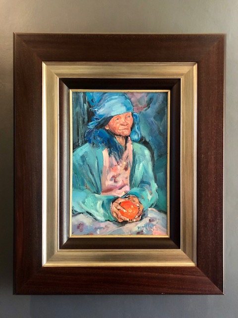 Branko Dimitrov Oil Portrait - Old Woman with orange 