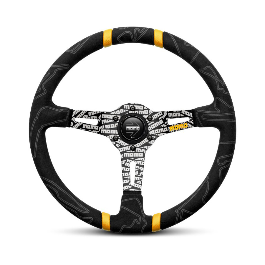 Momo Steering Wheel Ultra 350 Black with Yellow Trim Momo Steering Wheel Ultra 350 Black with Yellow Trim