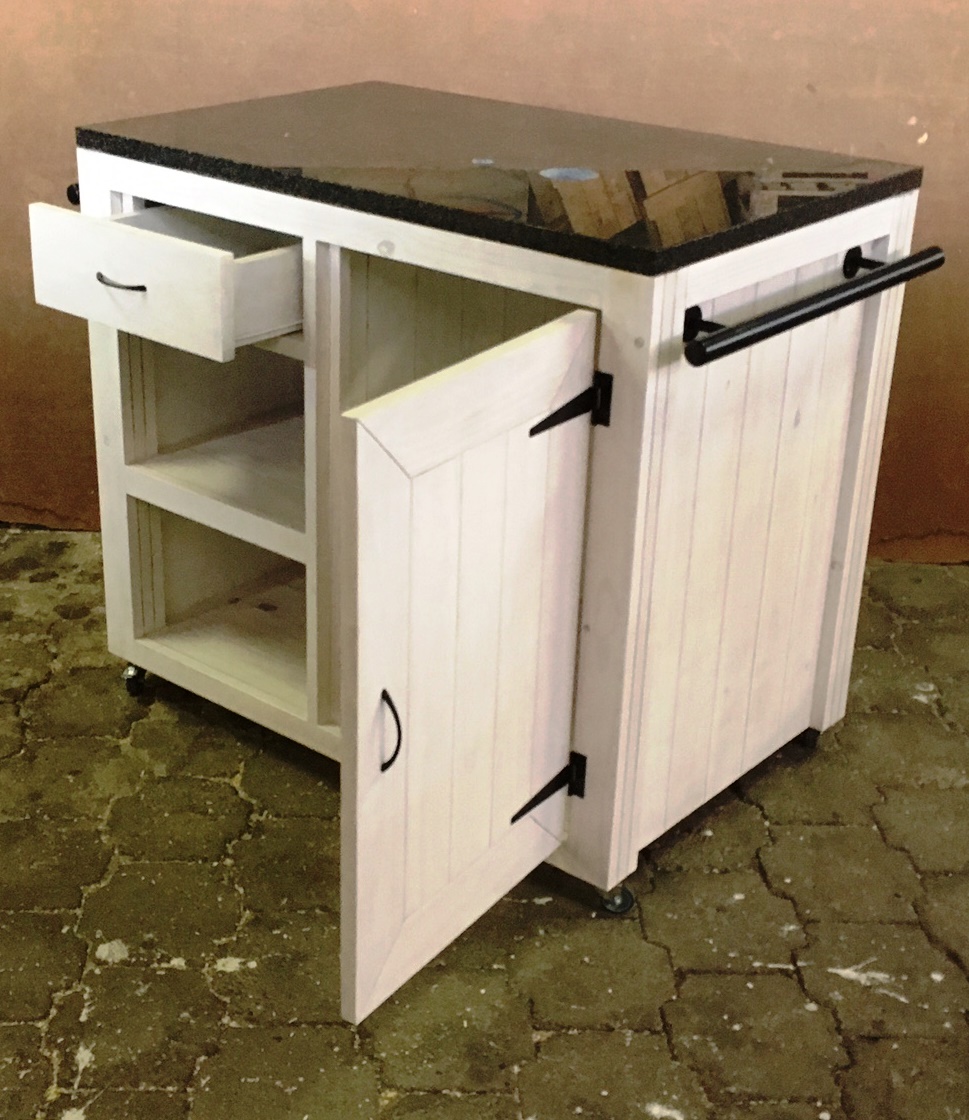 Kitchen Island Cottage Elegant series 1100 with door and drawer - White stained