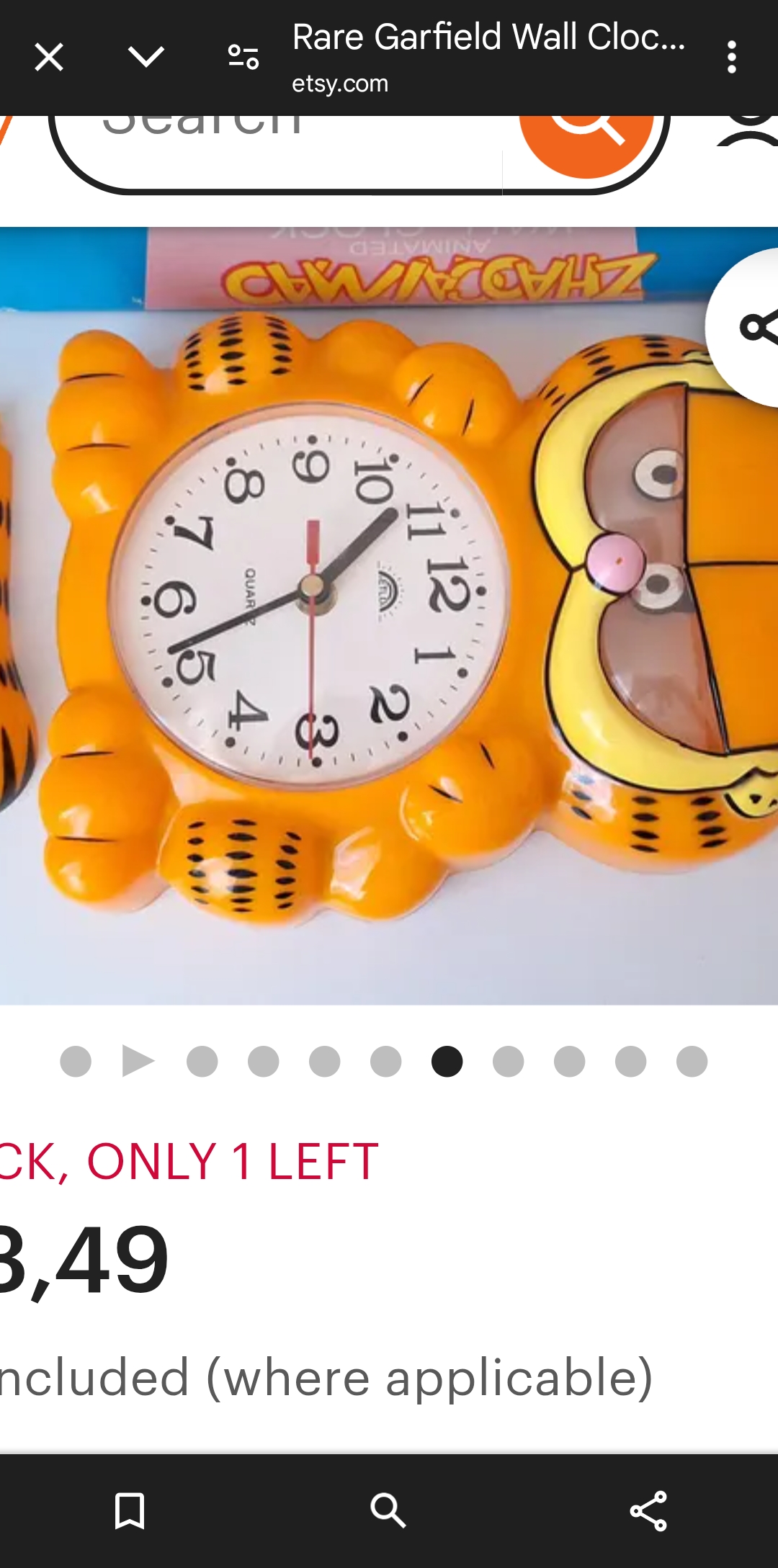 Rare Garfield Wall Clock, Vintage Garfield Wall Clock, Garfield Clock, Original Rare Garfield Wall Clock, Vintage Garfield Wall Clock, Garfield Clock, Original