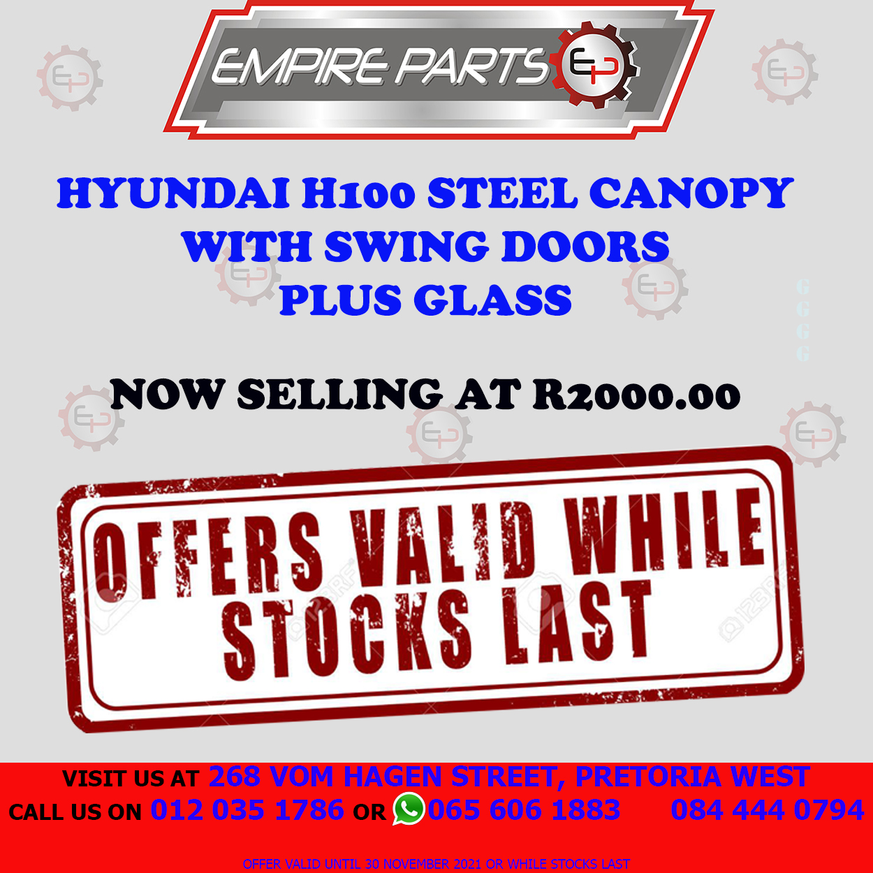 HYUNDAI H100 STEEL CANOPY WITH SWING DOORS and GLASS
