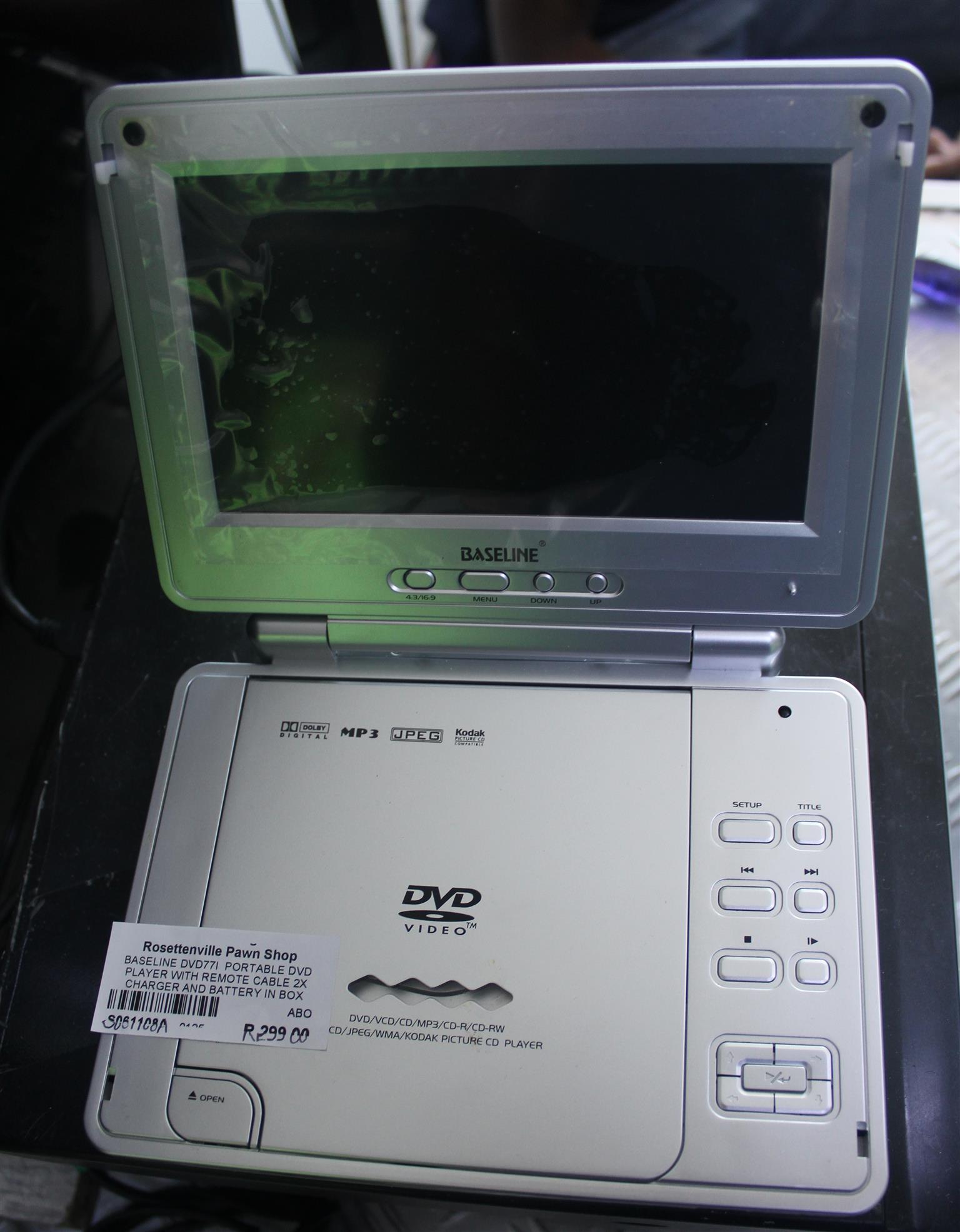 BASELINE DVD77I PORTABLE DVD PLAYER WITH REMOTE CABLE2X CHARGER&BATTERY S061108A