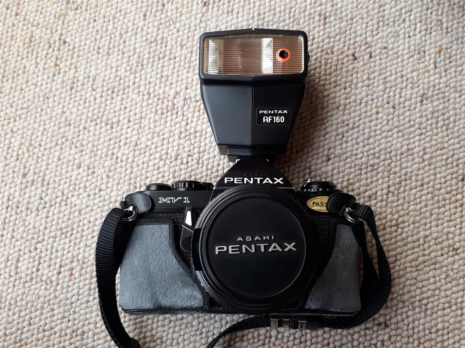 Pentax Asahi camera with flash and carry case