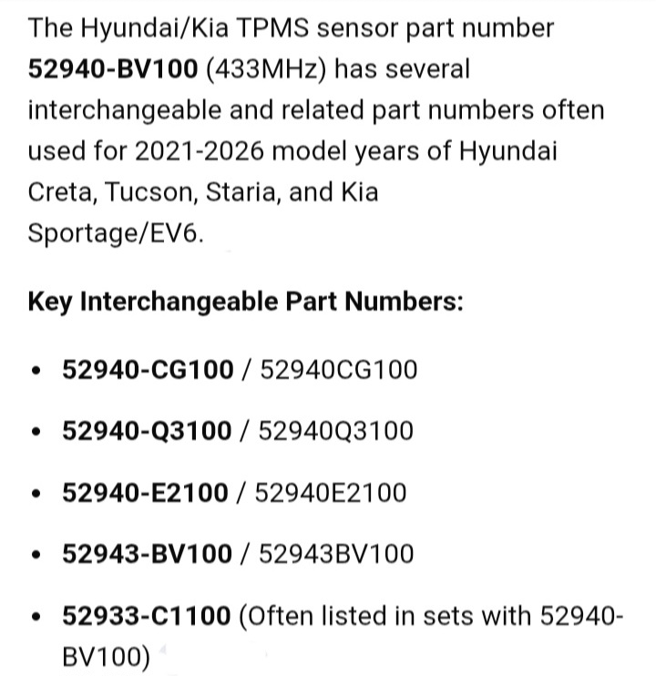 Hyundai Tucson Tyre Pressure Monitor Sensors - Private Seller Hyundai Tucson Tyre Pressure Monitor Sensors - Private Seller