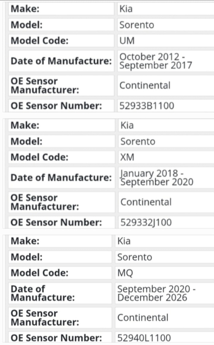 Kia Sorento TPMS tyre pressure monitor sensors and valves - Private Seller Kia Sorento TPMS tyre pressure monitor sensors and valves - Private Seller
