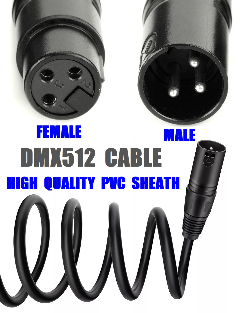 DMX512 Cable 3Pin 5metres XLR Male Female for Audio, Sound, Visual Equipment.NEW