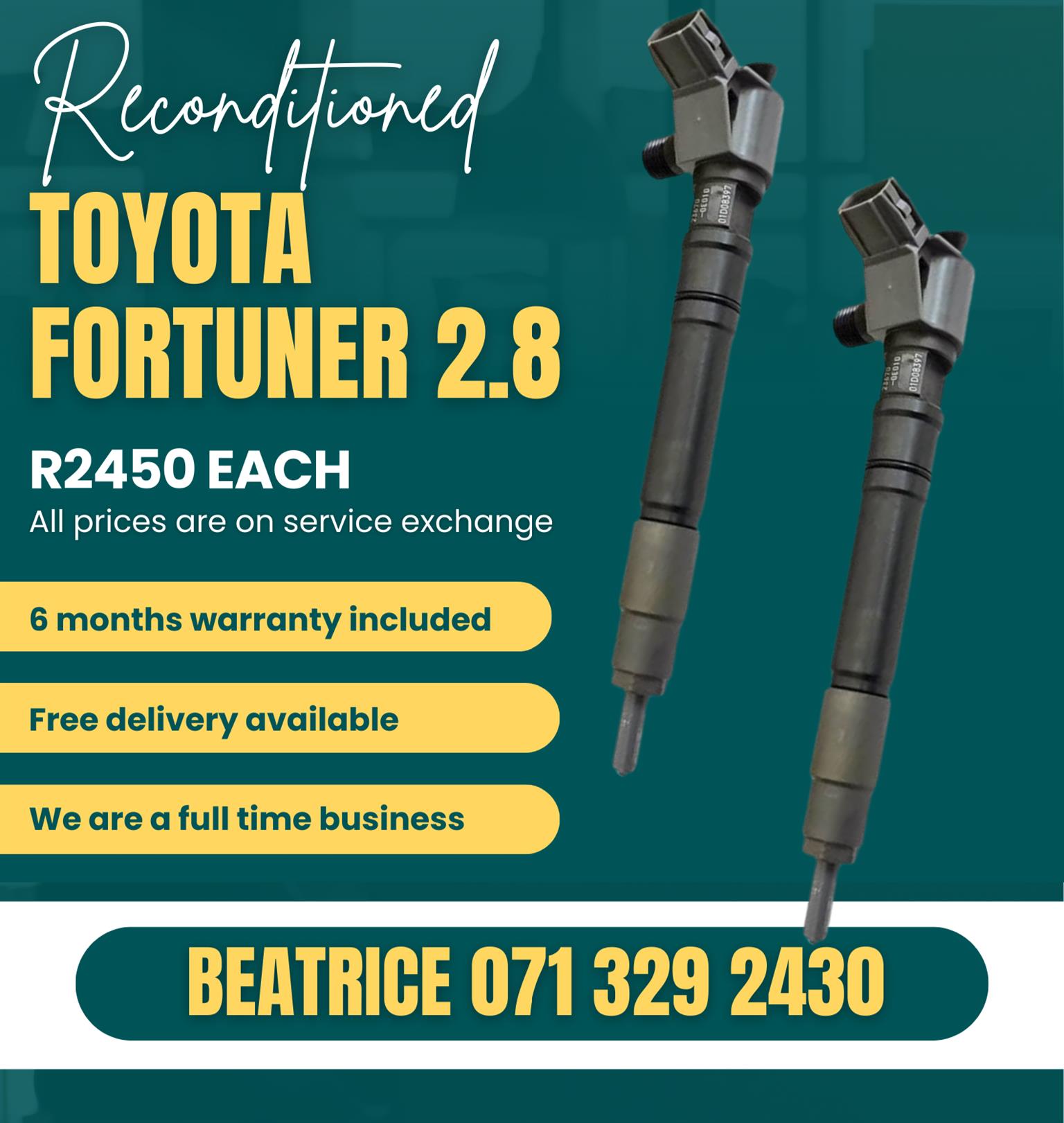 TOYOTA FORTUNER 2.8 INJECTORS FOR SALE WITH WARRANTY INCLUDED - Private Seller TOYOTA FORTUNER 2.8 INJECTORS FOR SALE WITH WARRANTY INCLUDED - Private Seller