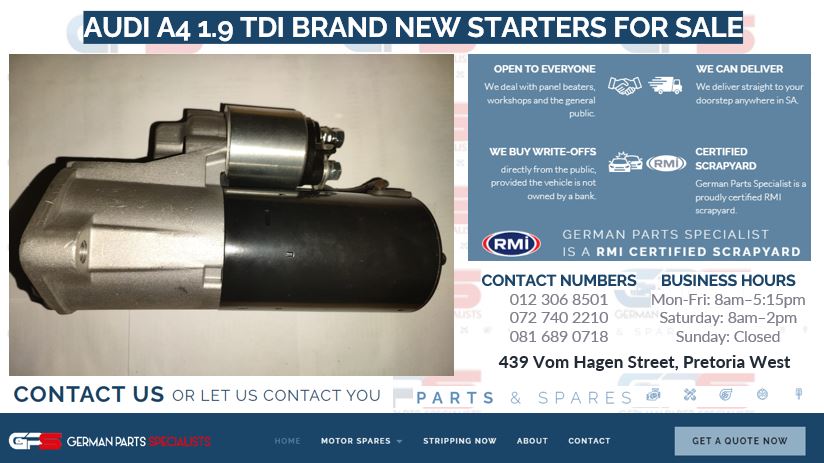 AUDI A4 1.9 TDI BRAND NEW STARTERS FOR SALE - Private Seller AUDI A4 1.9 TDI BRAND NEW STARTERS FOR SALE - Private Seller