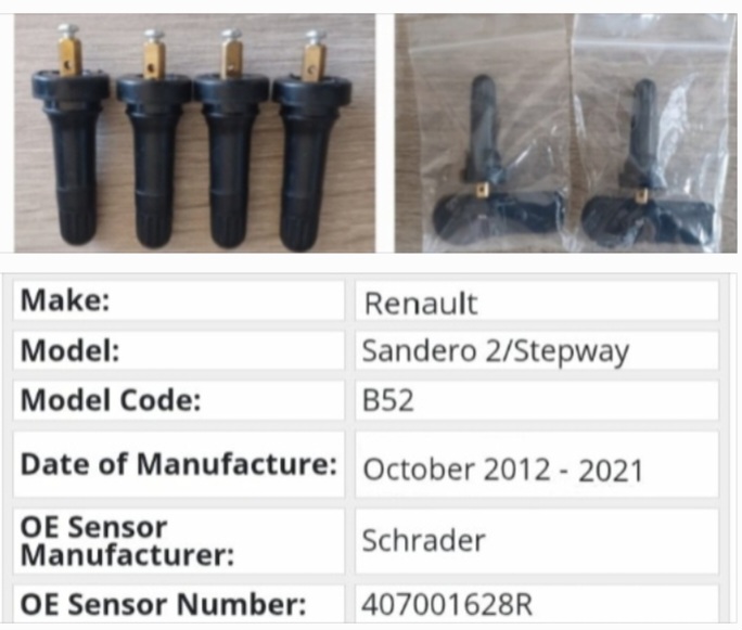 Renault Sandero Stepway Tyre pressure monitor sensors and valves 0 - Private Seller Renault Sandero Stepway Tyre pressure monitor sensors and valves 0 - Private Seller