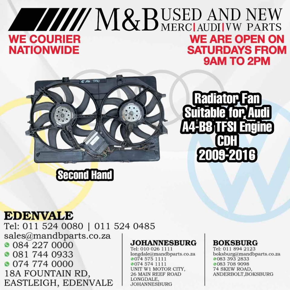 Radiator Fan (Second Hand) Suitable for Audi A4-B8 TFSI Engine CDH 2009-2016 Part Number: 8K0959501 - Private Seller Radiator Fan (Second Hand) Suitable for Audi A4-B8 TFSI Engine CDH 2009-2016 Part Number: 8K0959501 - Private Seller