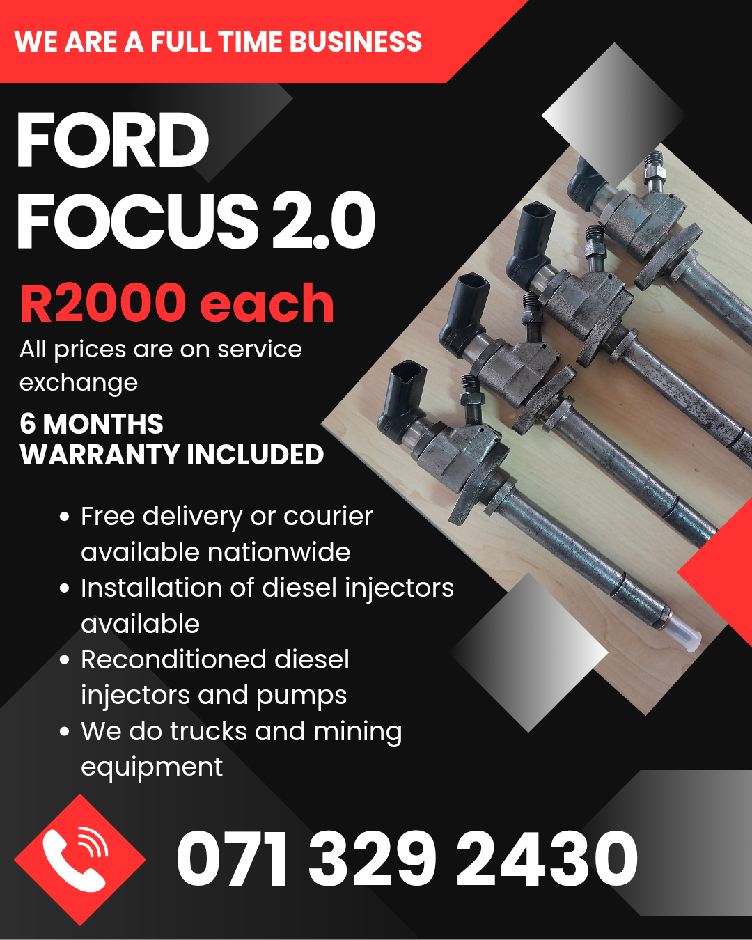 FORD FOCUS 2.0 INJECTORS FOR SALE WITH WARRANTY - Private Seller FORD FOCUS 2.0 INJECTORS FOR SALE WITH WARRANTY - Private Seller