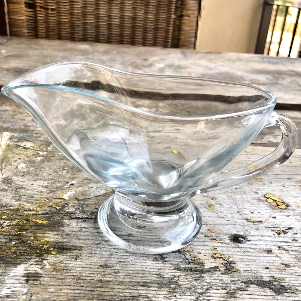 Vintage Anchor Hocking Gravy Boat, heavy clear glass, USA pitcher, Collectible Glassware 2 in stock