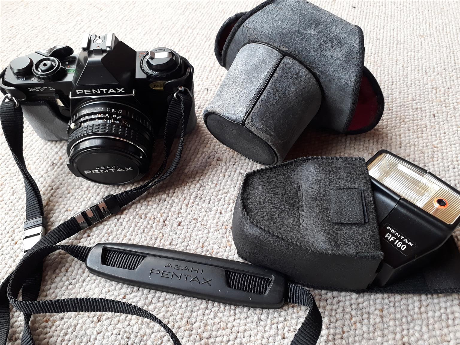 Pentax Asahi camera with flash and carry case