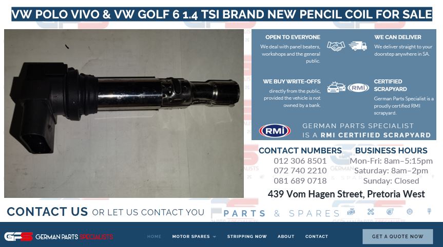 VW POLO VIVO & VW GOLF 6 1.4 TSI BRAND NEW PENCIL COILS FOR SALE - Private Seller VW POLO VIVO & VW GOLF 6 1.4 TSI BRAND NEW PENCIL COILS FOR SALE - Private Seller