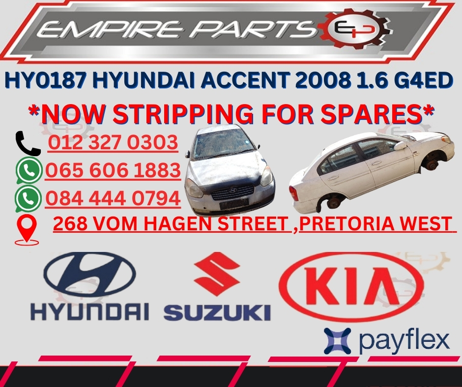 HY0187 HYUNDAI ACCENT 2008 1.6 G4ED *NOW STRIPPING FOR SPARES* - Private Seller HY0187 HYUNDAI ACCENT 2008 1.6 G4ED *NOW STRIPPING FOR SPARES* - Private Seller