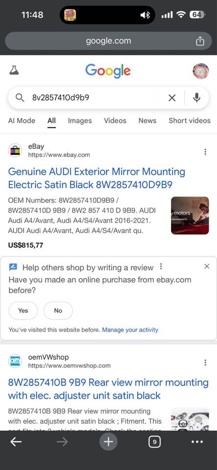 Audi a4 b9 right side mirror shell - Private Seller Audi a4 b9 right side mirror shell - Private Seller