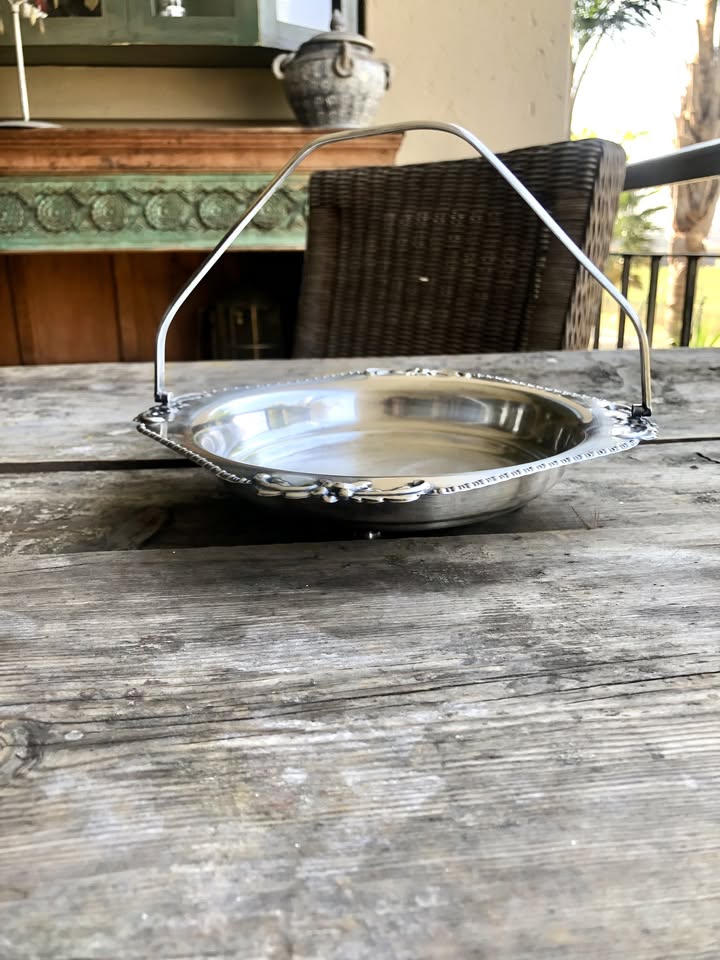Swing Into Elegance – Vintage Silver-Plated BonBon Basket with Handle & Feet