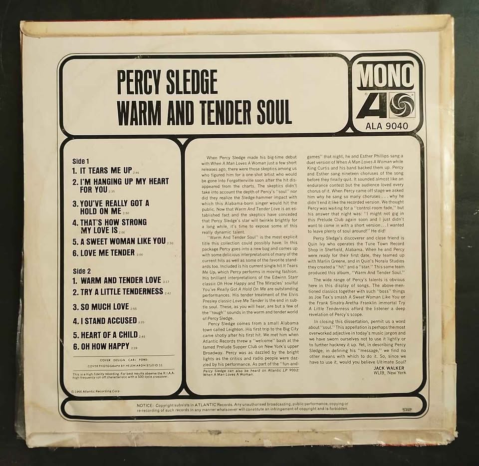 Percy Sledge - Warm and Tender Soul LP Record