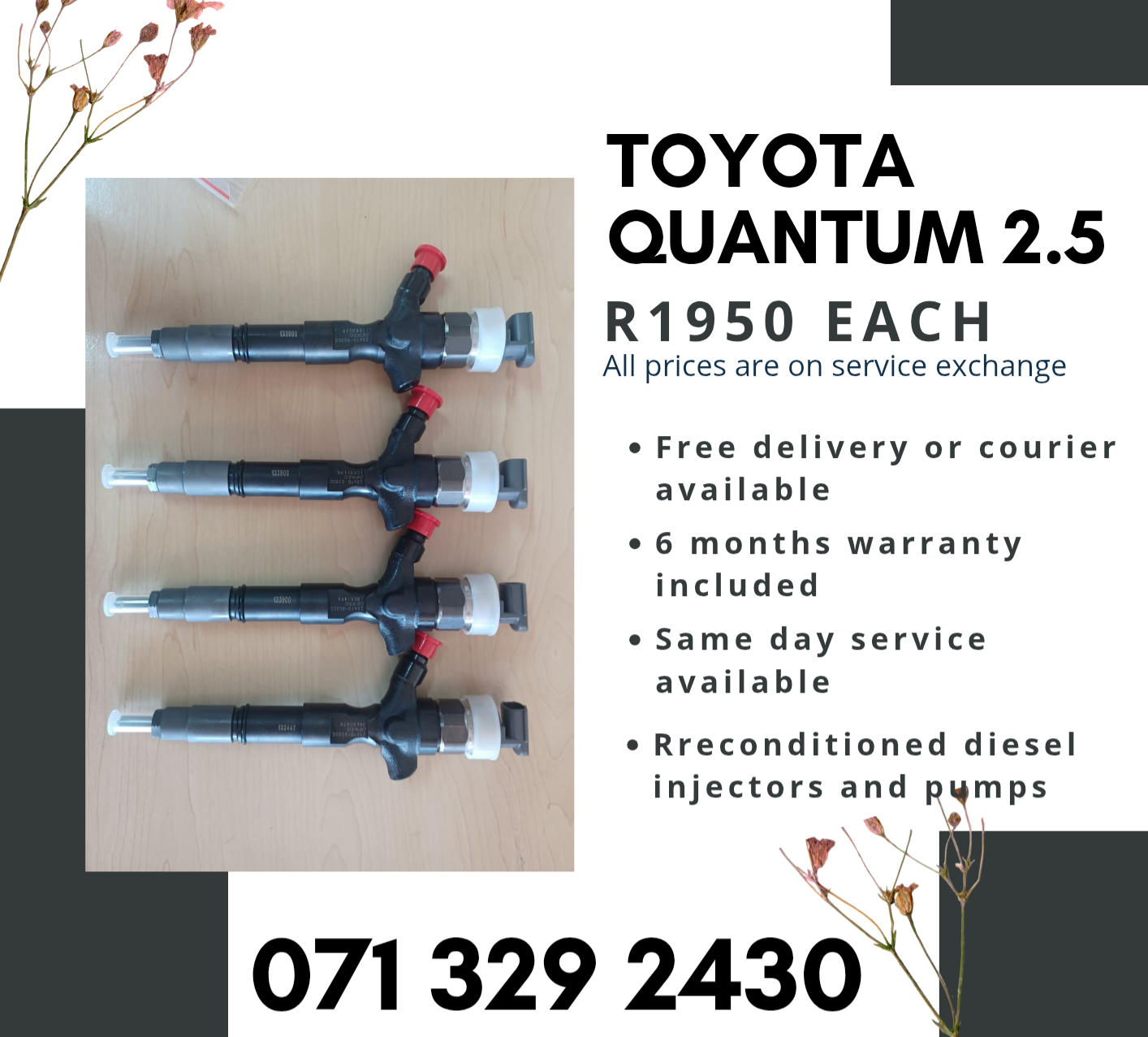 TOYOTA QUANTUM 2.5 INJECTORS FOR SALE WITH WARRANTY INCLUDED - Private Seller TOYOTA QUANTUM 2.5 INJECTORS FOR SALE WITH WARRANTY INCLUDED - Private Seller