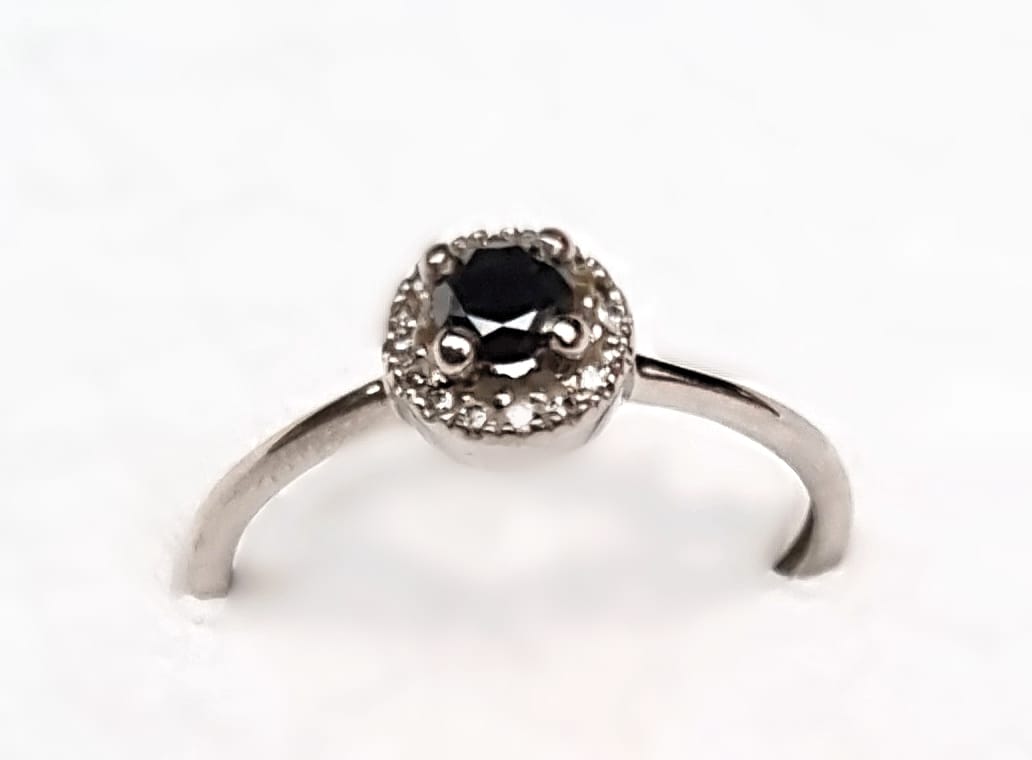 White gold black diamond ring