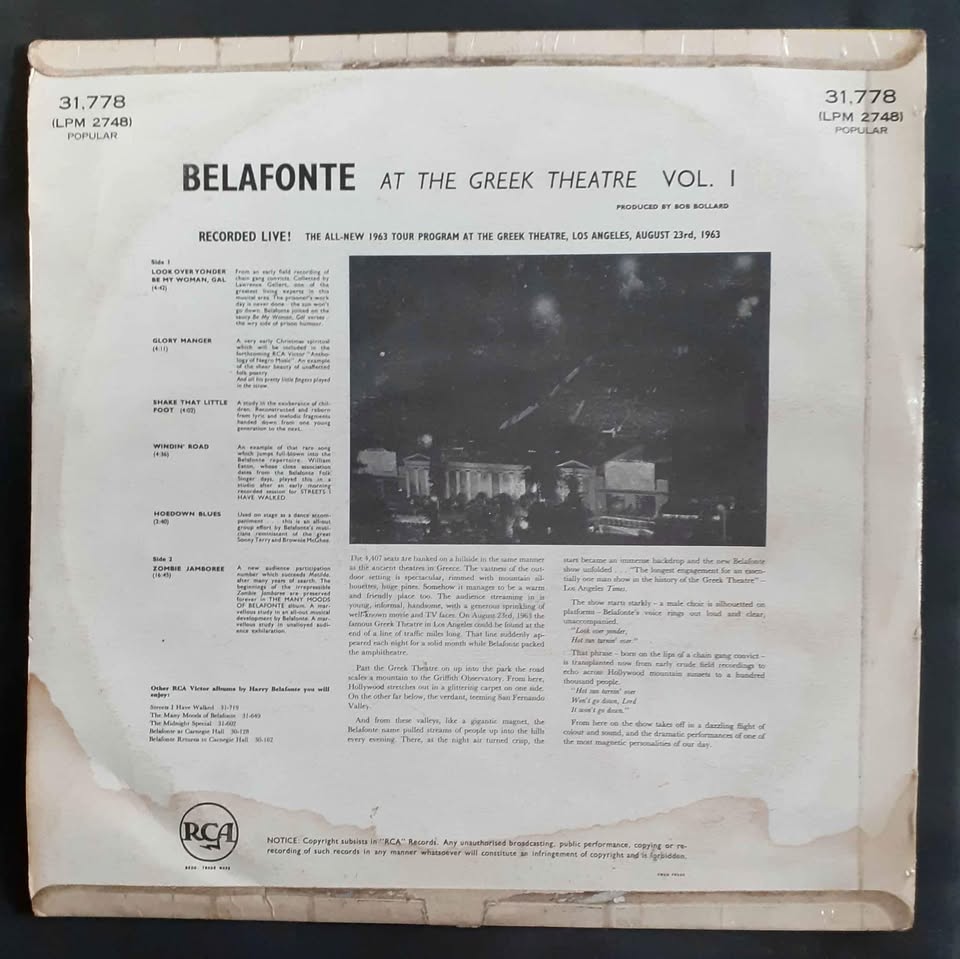 Harry Belafonte - Belafonte At The Greek Theater Vol.1 LP Record