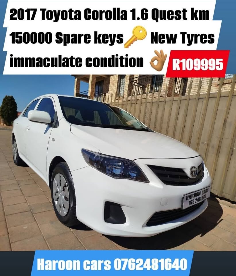 2017 Toyota Corolla Quest 1.6i Spare keys immaculate condition
