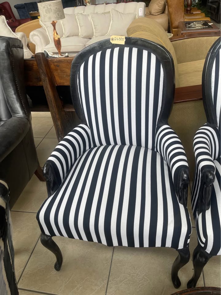 Black & White Stripes Vintage Armchair