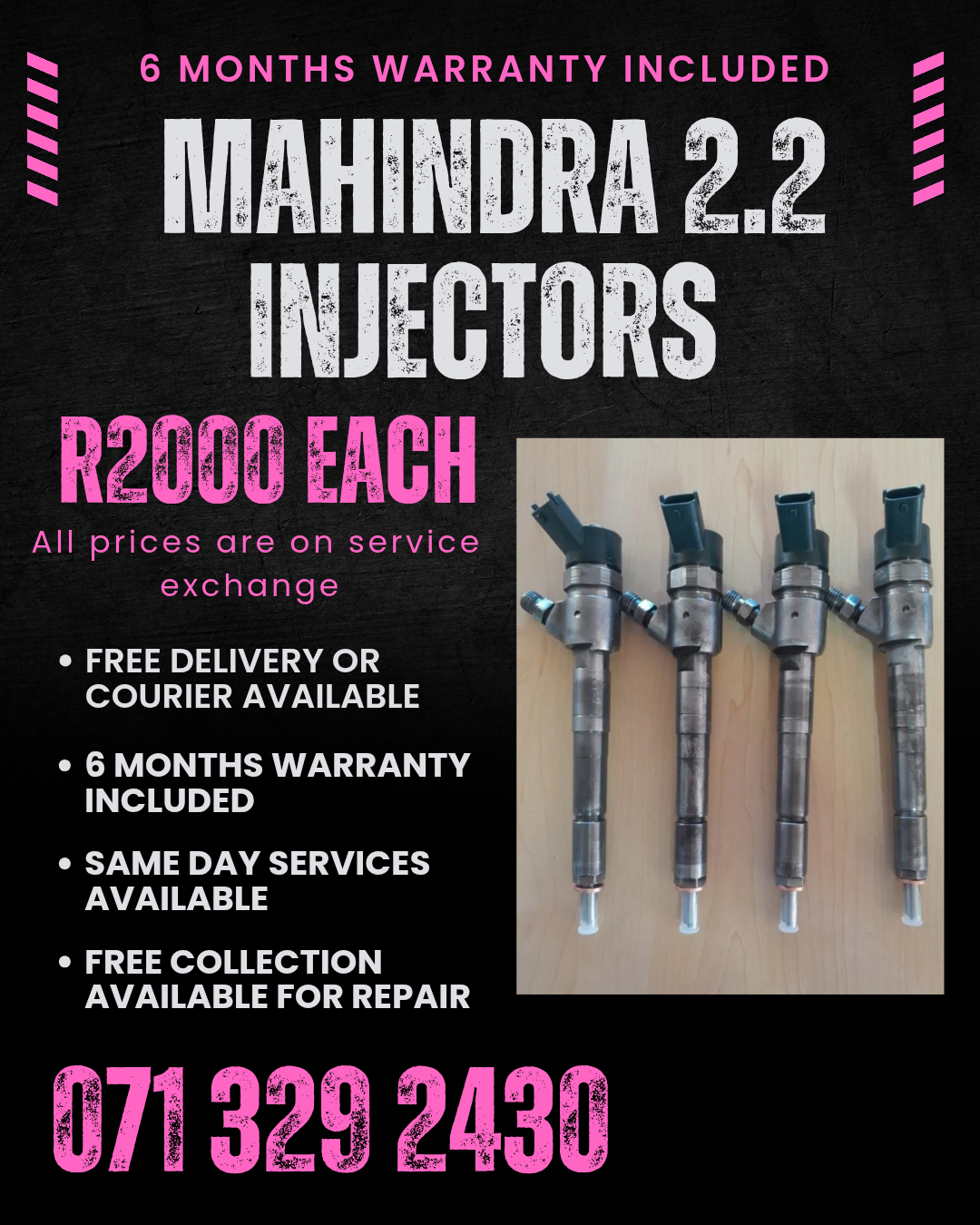 MAHINDRA 2.2 DIESEL INJECTORS FOR SALE WITH WARRANTY - Private Seller MAHINDRA 2.2 DIESEL INJECTORS FOR SALE WITH WARRANTY - Private Seller