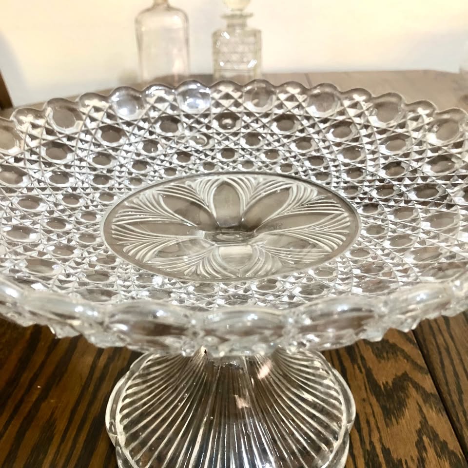 Vintage French Glass Pedestal Bowl/Cake Stand: Exquisite Elegance